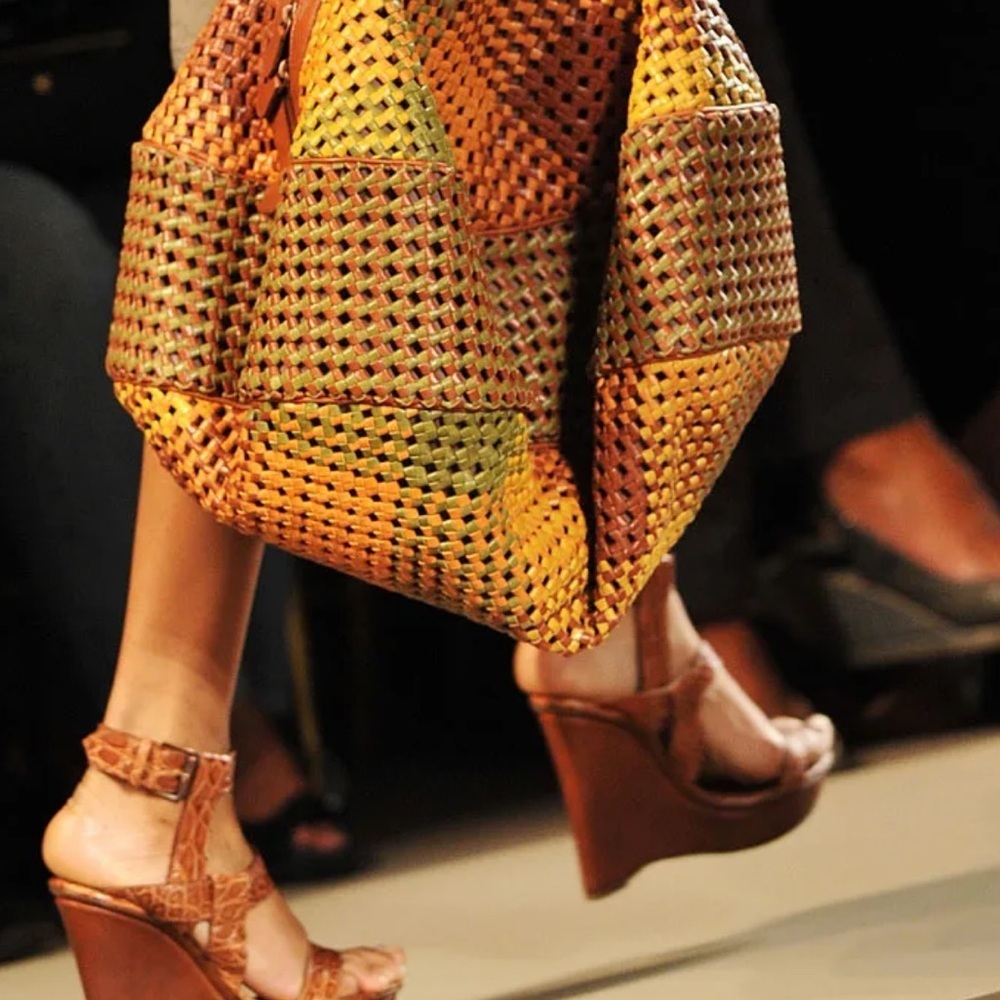 Bottega Veneta Brown Croc Embossed Wedges Size 39